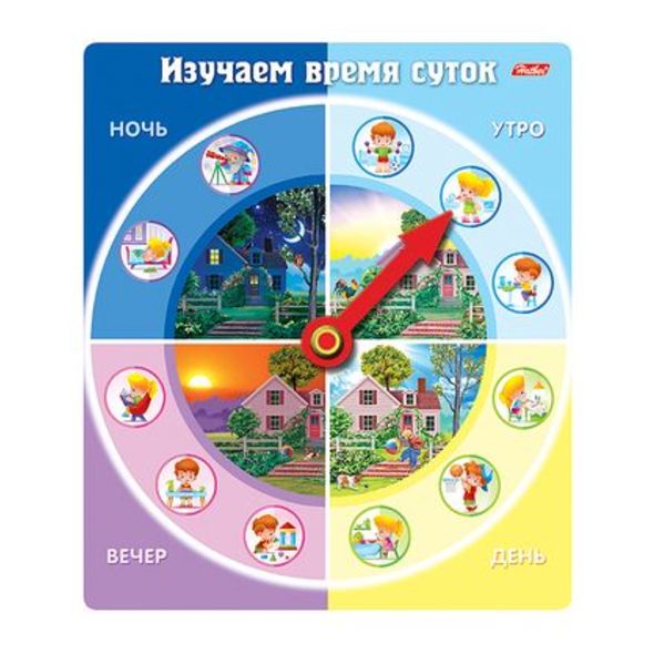 ИГРА Обучающая А5ф  -Изучаем время суток- в инд.упак.с европодвесом , 
